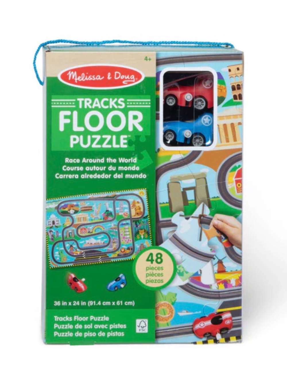 NWOT MELISSA & DOUG Race Around the World Tracks Floor Puzzle - 48 Pieces